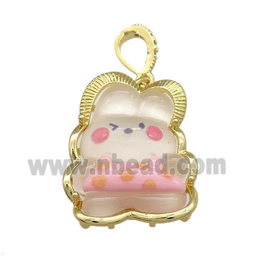 White Acrylic Rabbit Pendant Gold Plated