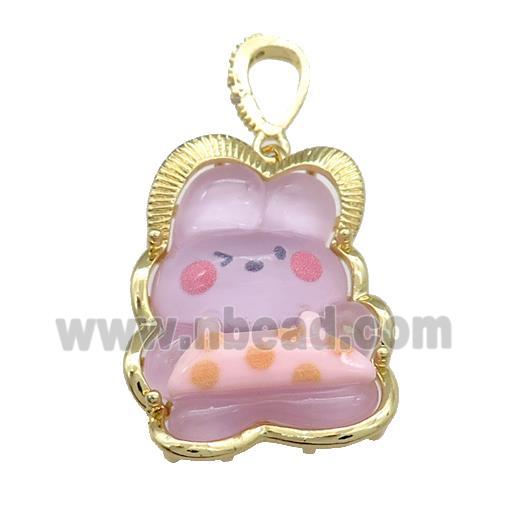 Purple Acrylic Rabbit Pendant Gold Plated