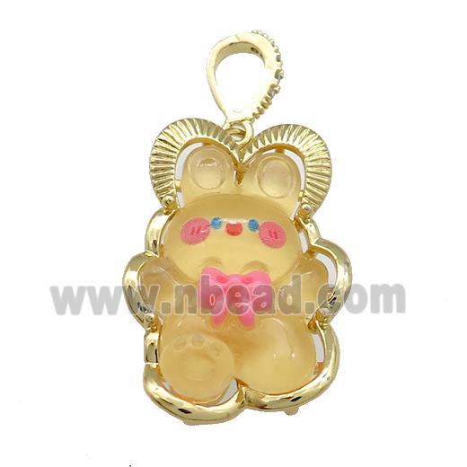 Yellow Acrylic Rabbit Pendant Gold Plated