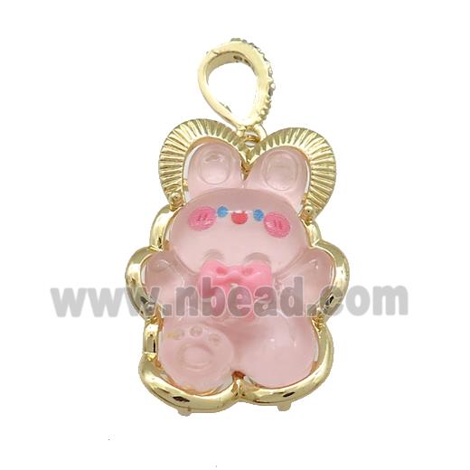 Pink Acrylic Rabbit Pendant Gold Plated