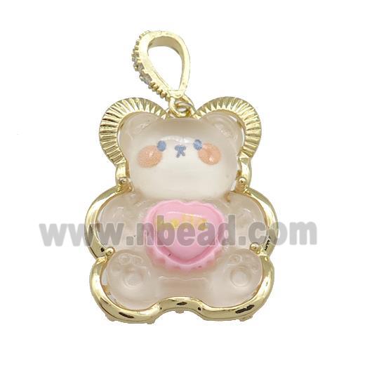 White Acrylic Bear Pendant Gold Plated