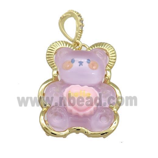 Purple Acrylic Bear Pendant Gold Plated