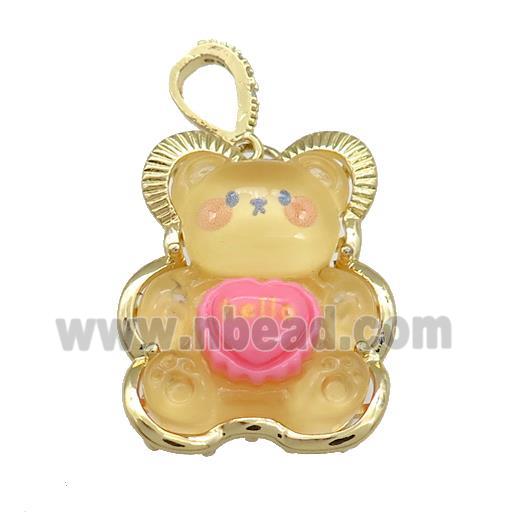 Yellow Acrylic Bear Pendant Gold Plated