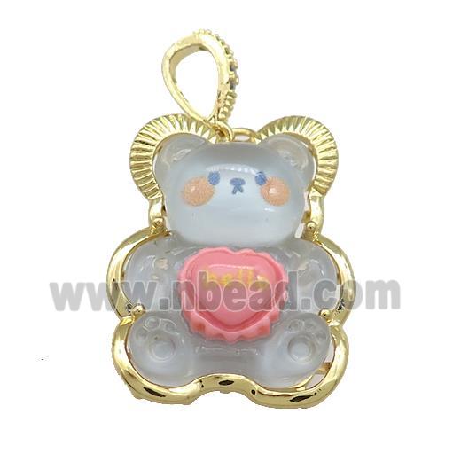 Blue Acrylic Bear Pendant Gold Plated