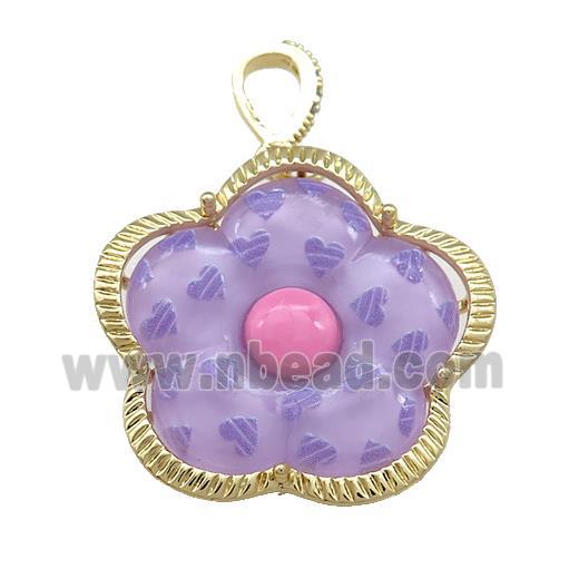 Purple Acrylic Flower Pendant Gold Plated