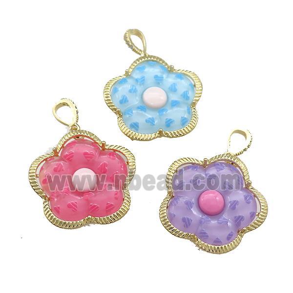 Acrylic Flower Pendant Gold Plated Mixed Color