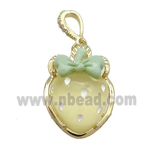 Yellow Acrylic Strawberry Pendant Gold Plated