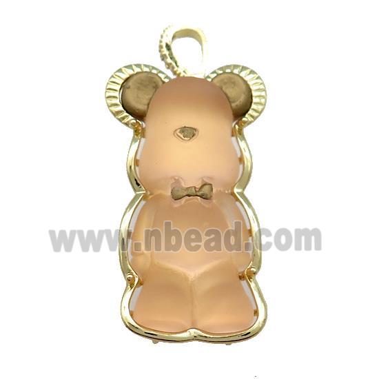 Peach Acrylic Bear Pendant Gold Plated