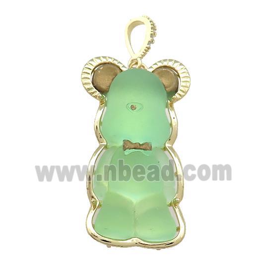 Green Acrylic Bear Pendant Gold Plated