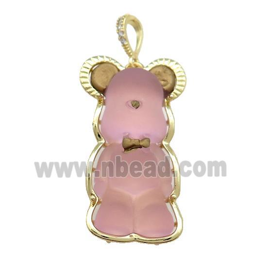 Pink Acrylic Bear Pendant Gold Plated