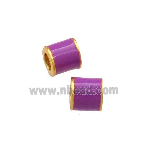 Copper Tube Beads Purple Cloisonne Large Hole 18K Gold Plated