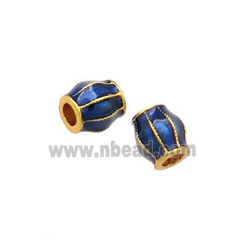 Copper Pumpkin Beads Blue Cloisonne Large Hole 18K Gold Plated