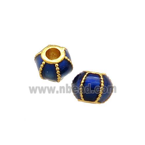 Copper Pumpkin Beads Blue Cloisonne Large Hole 18K Gold Plated