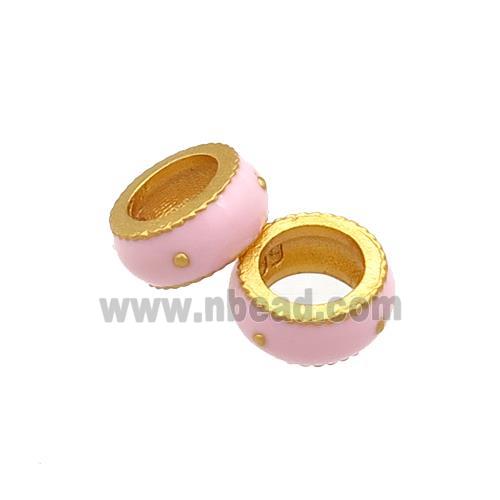 Copper Rondelle Beads Pink Cloisonne Large Hole 18K Gold Plated