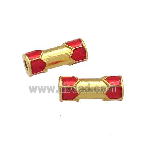 Copper Tube Beads Red Cloisonne 18K Gold Plated