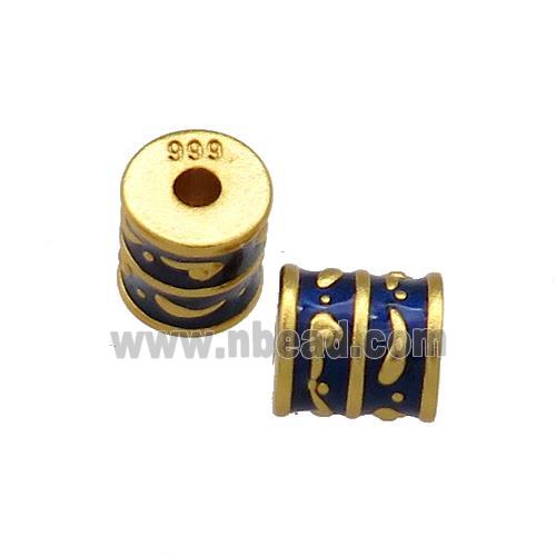 Copper Tube Beads DarkBlue Cloisonne 18K Gold Plated