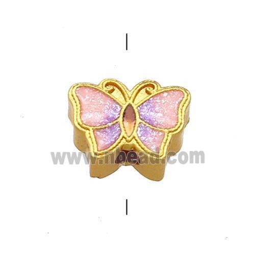 Copper Butterfly Beads Pink Cloisonne 18K Gold Plated