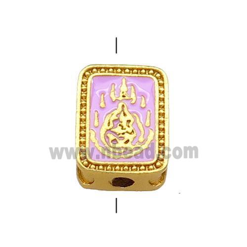 Copper Rectangle Beads Pink Cloisonne Buddhist 18K Gold Plated