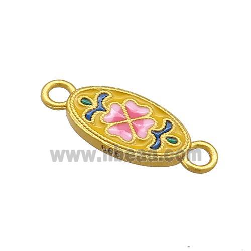 Copper Oval Connector Multicolor Cloisonne 18K Gold Plated