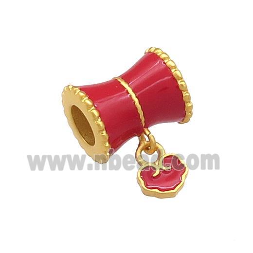 Copper Tube Beads Red Cloisonne Large Hole 18K Gold Plated