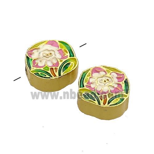 Copper Flower Beads Multicolor Painted Gold Plated