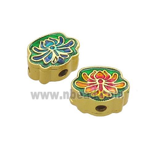 Copper Flower Beads Multicolor Painted Gold Plated