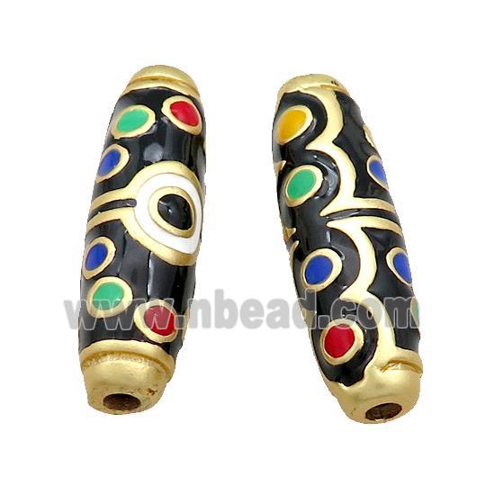 Copper Rice Beads Black Enamel Large Hole Unfade Gold Plated