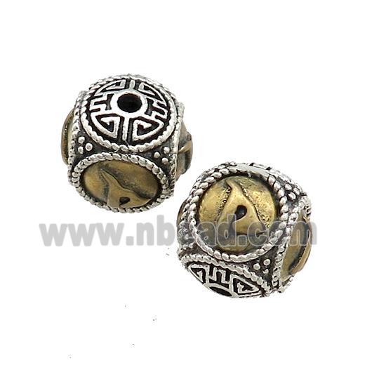 Tibetan Style Copper Round Beads Buddhist OM Meditation Antique Silver Bronze