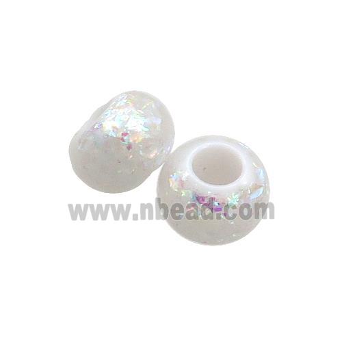 White Resin Rondelle Beads Pave AB-Color Fire Opal Large Hole Smooth