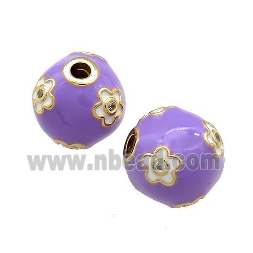 Copper Round Beads Pave Zircon Purple Enamel 18K Gold Plated