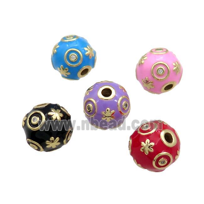 Copper Round Beads Pave Zircon Enamel 18K Gold Plated Mixed Color