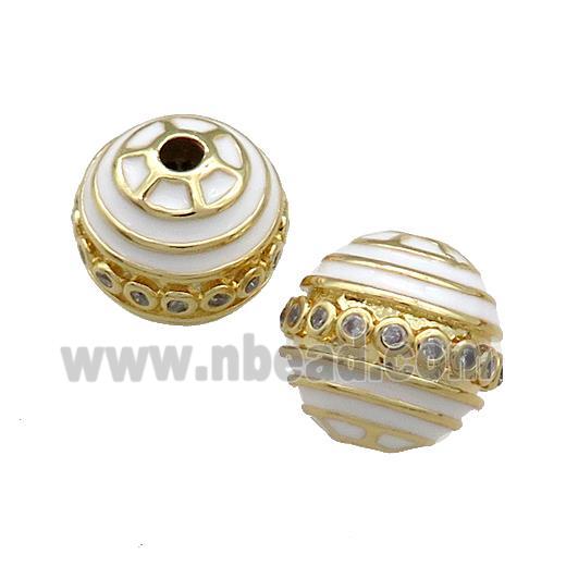 Copper Round Beads Pave Zircon White Enamel 18K Gold Plated