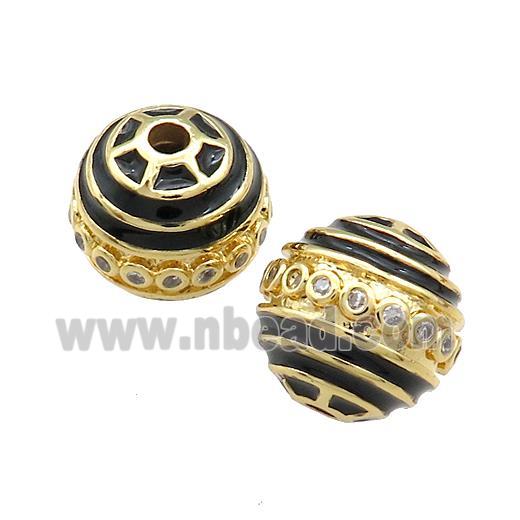 Copper Round Beads Pave Zircon Black Enamel 18K Gold Plated