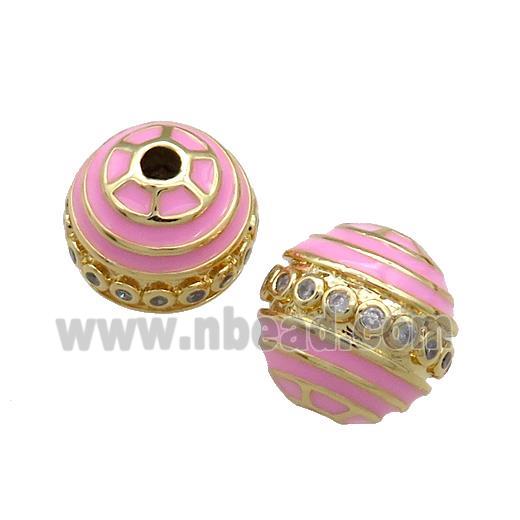 Copper Round Beads Pave Zircon Pink Enamel 18K Gold Plated