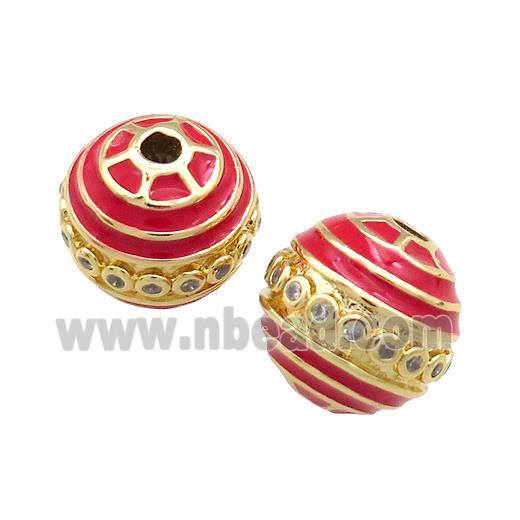 Copper Round Beads Pave Zircon Red Enamel 18K Gold Plated