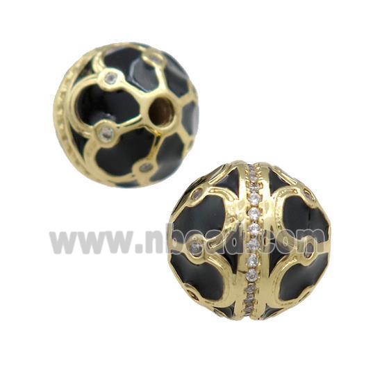 Copper Round Beads Pave Zircon Black Enamel 18K Gold Plated