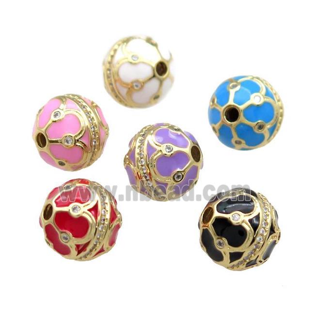 Copper Round Beads Pave Zircon Enamel 18K Gold Plated Mixed Color