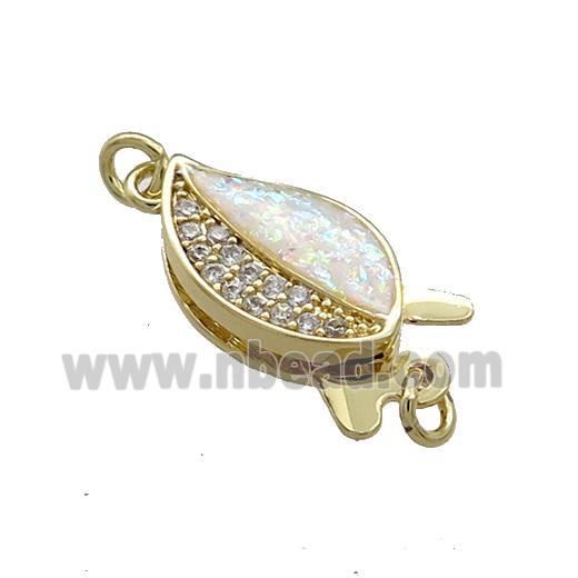 Copper Slide Clasp Pave Fire Opal Zircon Leaf 18K Gold