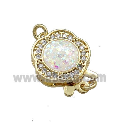 Copper Slide Clasp Pave Fire Opal Zircon Flower 18K Gold