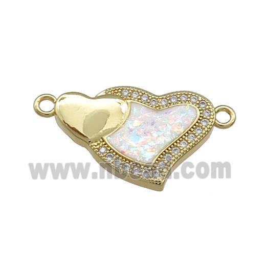 Copper Heart Connector Pave White Fire Opal Zircon 18K Gold Plated