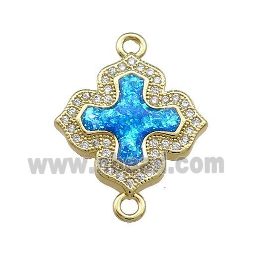 Copper Cross Connector Pave Blue Fire Opal Zircon 18K Gold Plated