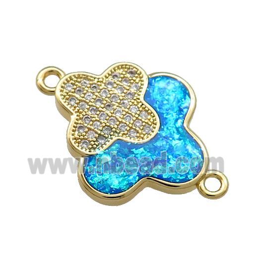 Copper Clover Connector Pave Blue Fire Opal Zircon Double 18K Gold Plated