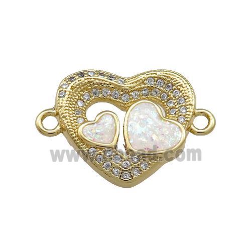 Copper Heart Connector Pave White Fire Opal Zircon 18K Gold Plated