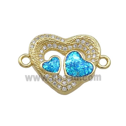 Copper Heart Connector Pave Blue Fire Opal Zircon 18K Gold Plated