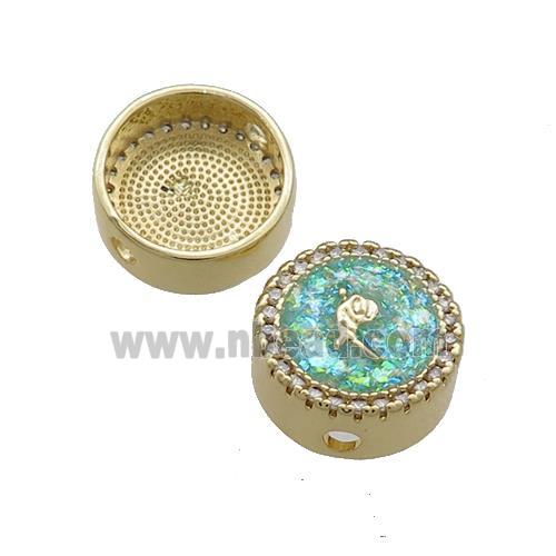 Copper Button Beads Pave Green Fire Opal 18K Gold Plated