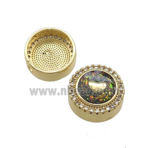 Copper Button Beads Pave Multicolor Fire Opal Heart 18K Gold Plated