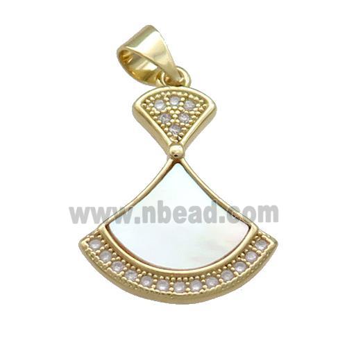 Copper Fan Pendant Pave Shell Zircon 18K Gold Plated