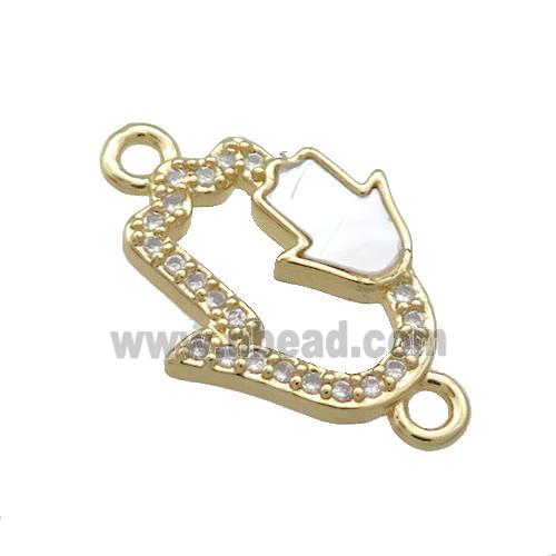 Copper Hamsahand Connector Pave Shell Zircon 18K Gold Plated