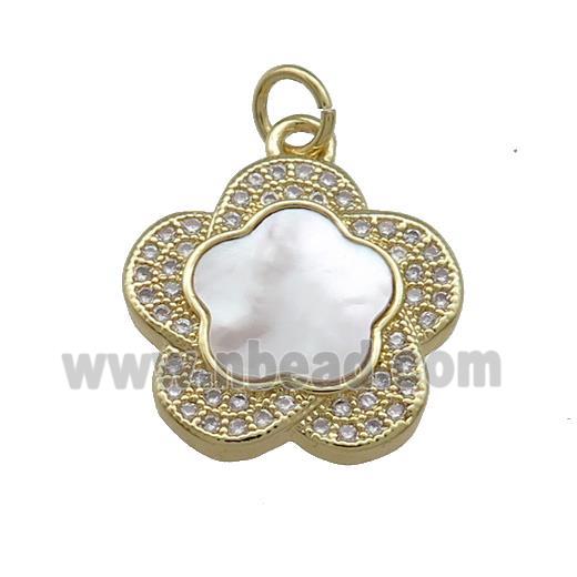 Copper Flower Pendant Pave Shell Zircon 18K Gold Plated