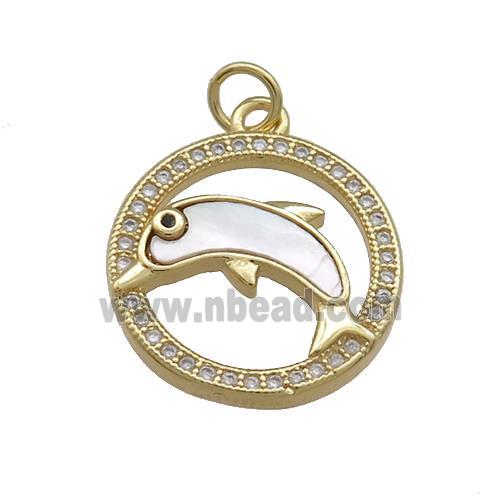 Copper Dolphin Charms Pendant Pave Shell Zircon 18K Gold Plated